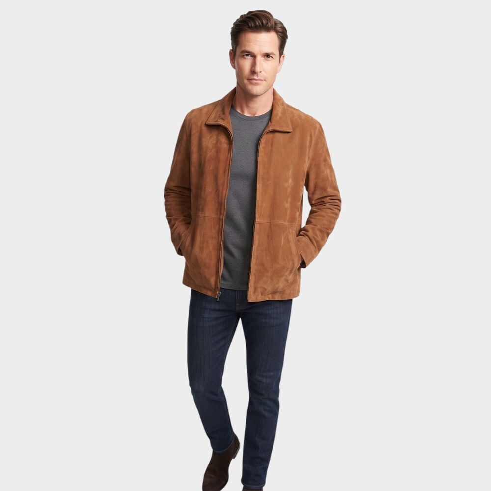 Vintage Boston Harbour Suede Leather Jacket Mens Size L Bomber Coat Outdoor
